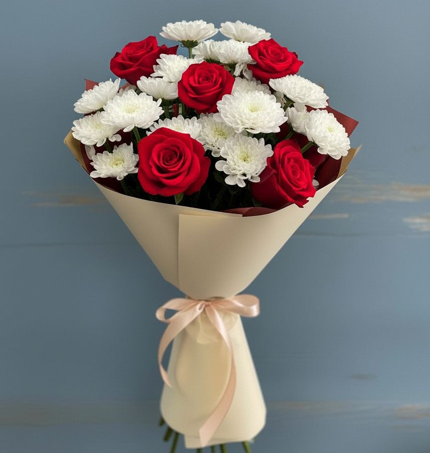 Букет цветов из: Розы и Хризантемы в Поселке станции Бронницы