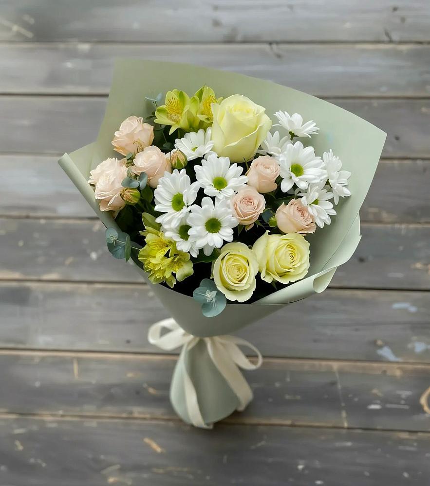 Букет цветов из: Альстромерии, Розы и Хризантемы в Поселке станции Бронницы