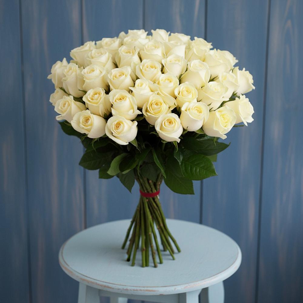 Букет 51 Белая роза Эдлесс Лав в Поселке станции Бронницы
