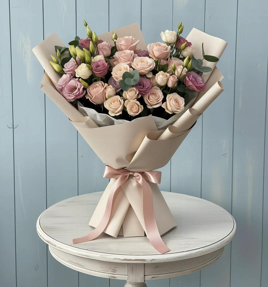 Букет цветов из: Розы и Лизиантусы в Поселке станции Бронницы