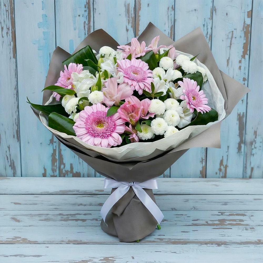 Букет цветов из: Герберы, Альстромерии и Хризантемы в Поселке станции Бронницы