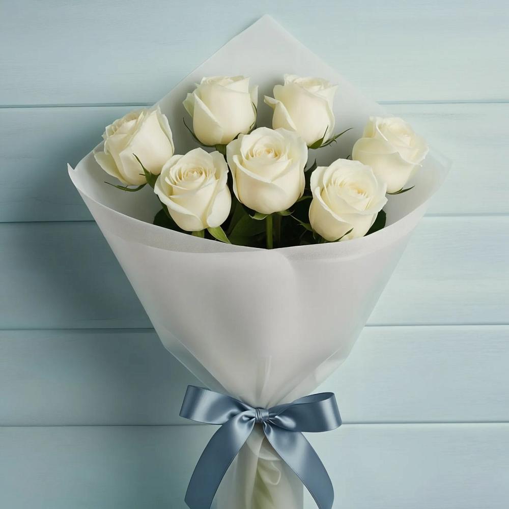 Букет 7 Белых роз Эдлесс Лав в Поселке станции Бронницы